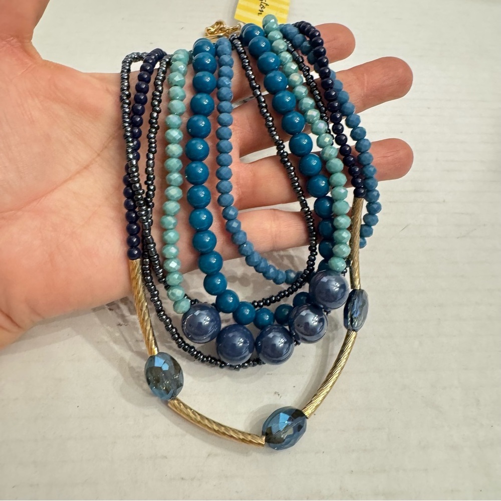 Patchington Multi Strand Layered Necklace Blue Glass Beaded Statement Jewelry
